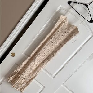 Torn by Ronny Kobo Beige Crochet Midi Dress with Fringe